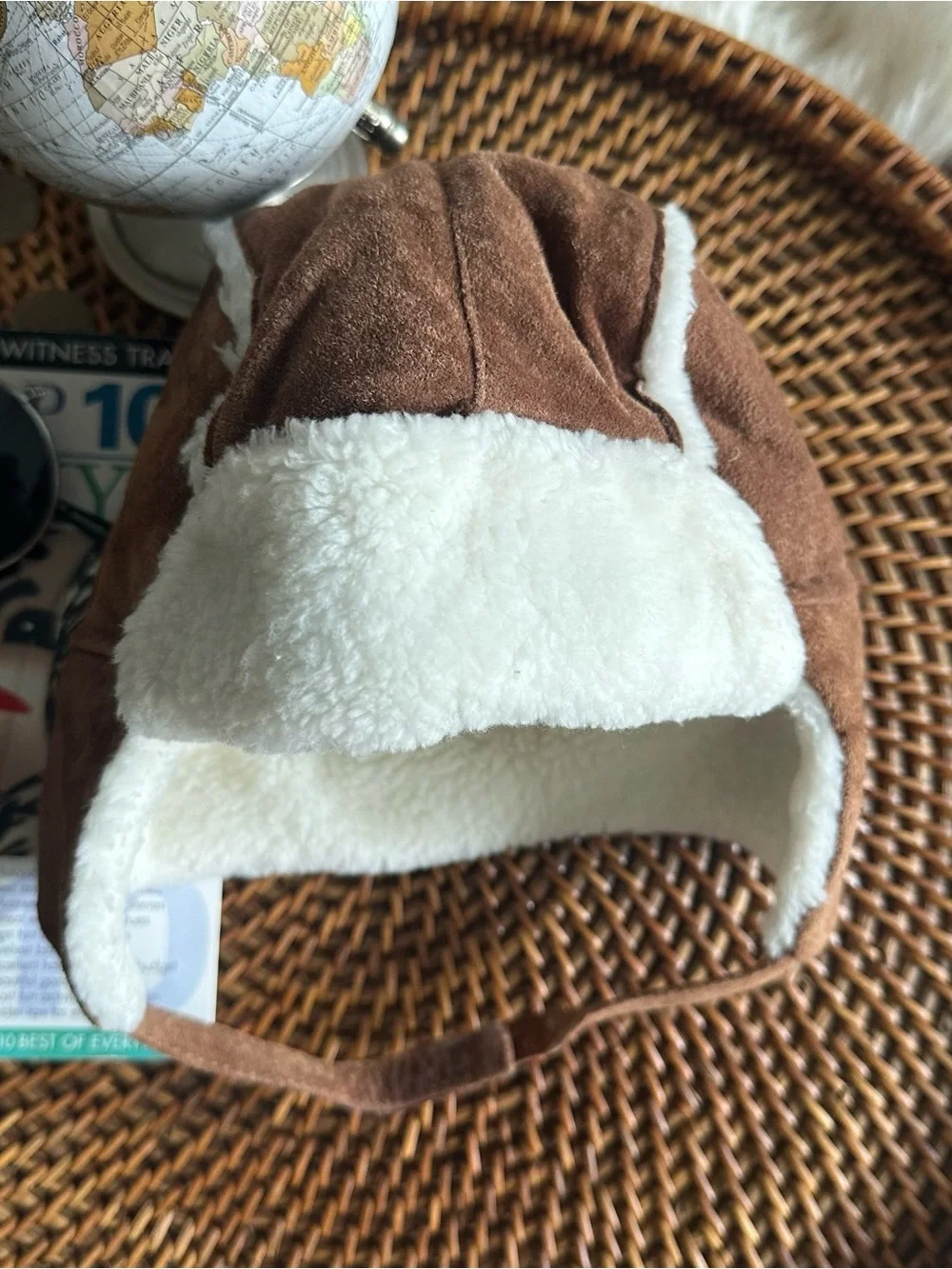 Janie & Jack Kids Brown Leather Suede Trapper Hat with Sherpa Lining 12-18M